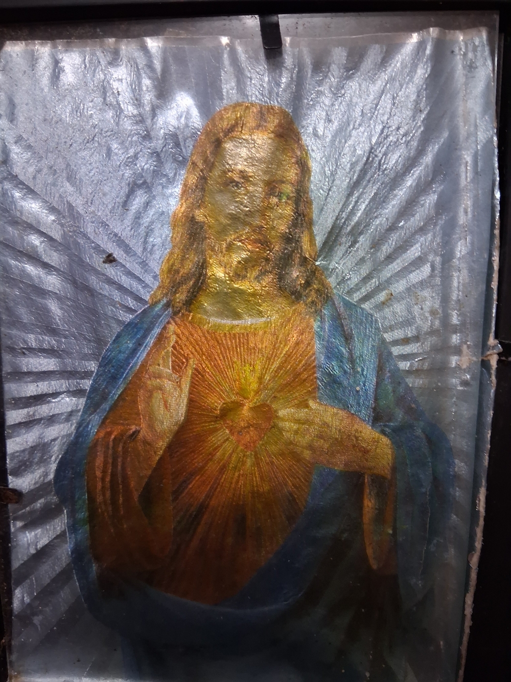 Religious Sacred Heart Wall Art - Blue and Gold Home Decor